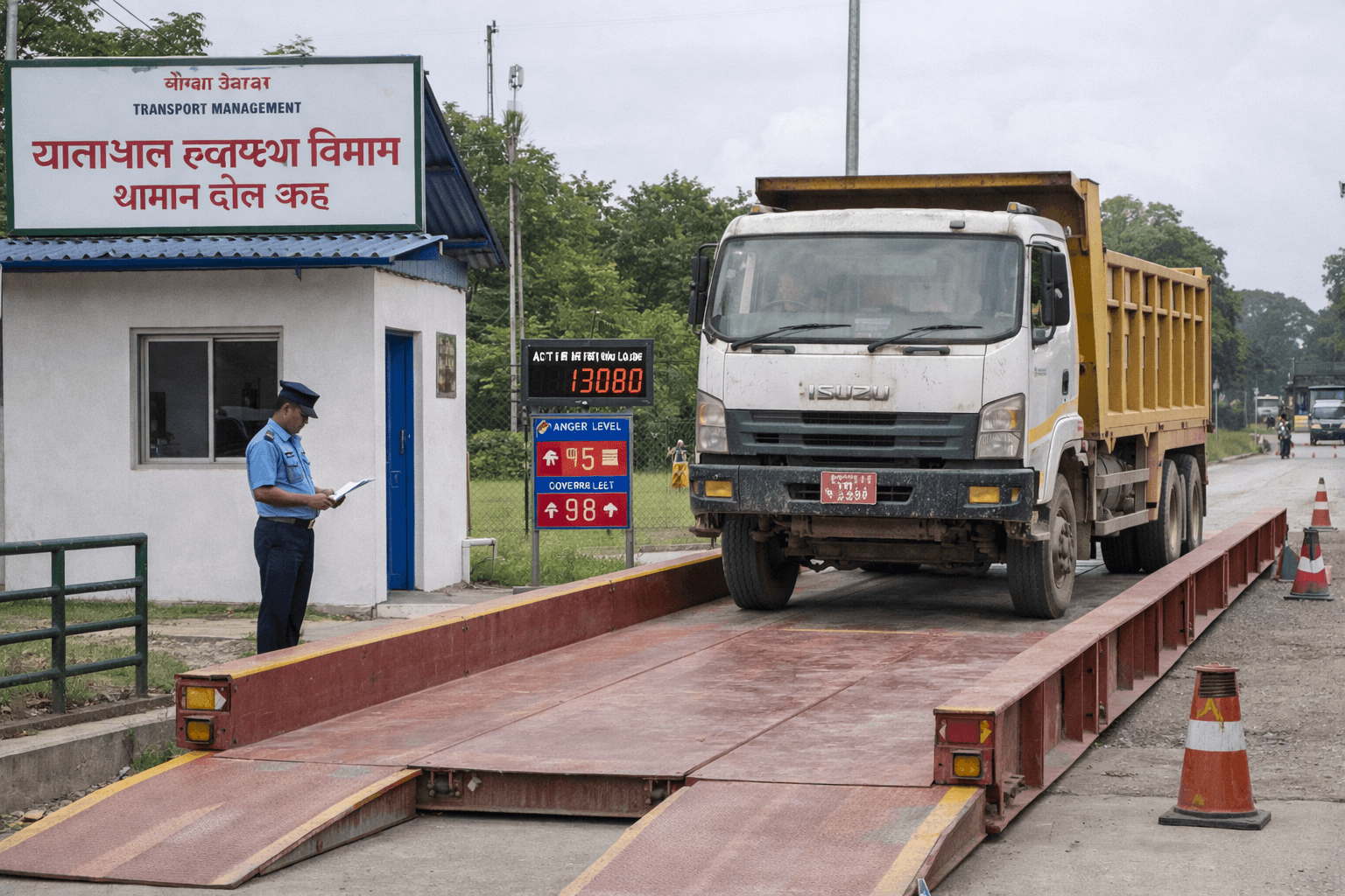 Nepal DoTM weighbridge enforcing axle load limits.