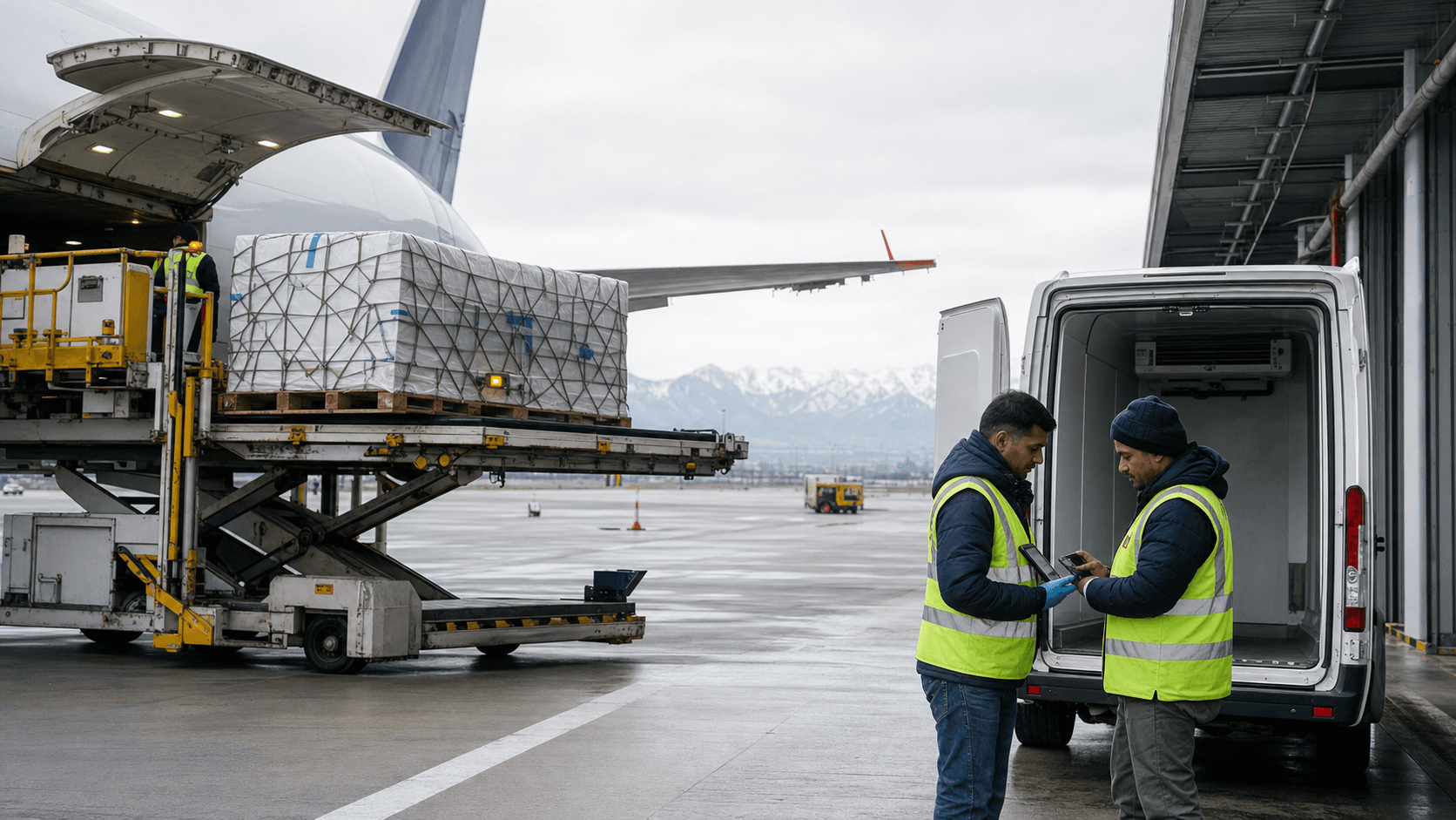 Temperature-sensitive medicine transferring from an air cargo terminal into a refrigerated delivery truck