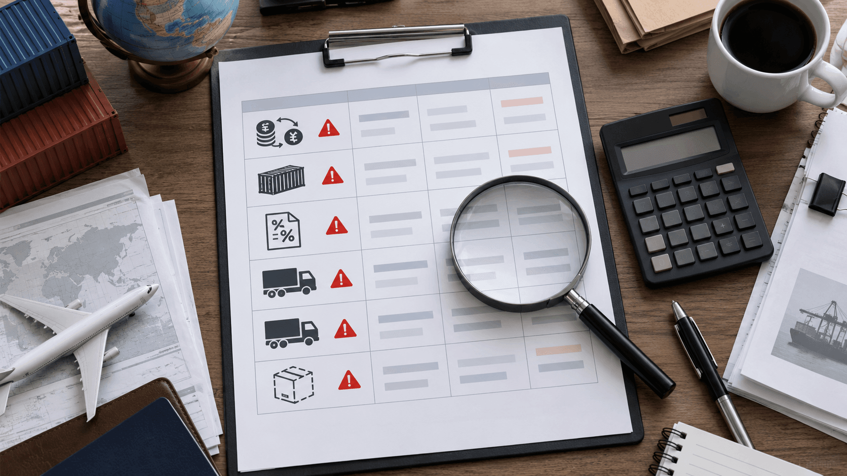 Red-flag audit of exchange rate HS code VAT and duplicated freight in a landed cost worksheet