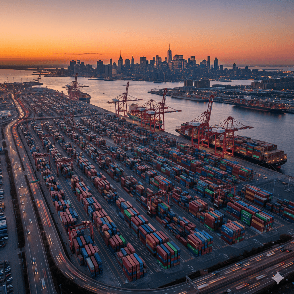 Ships and cranes at the Port of New York/New Jersey.