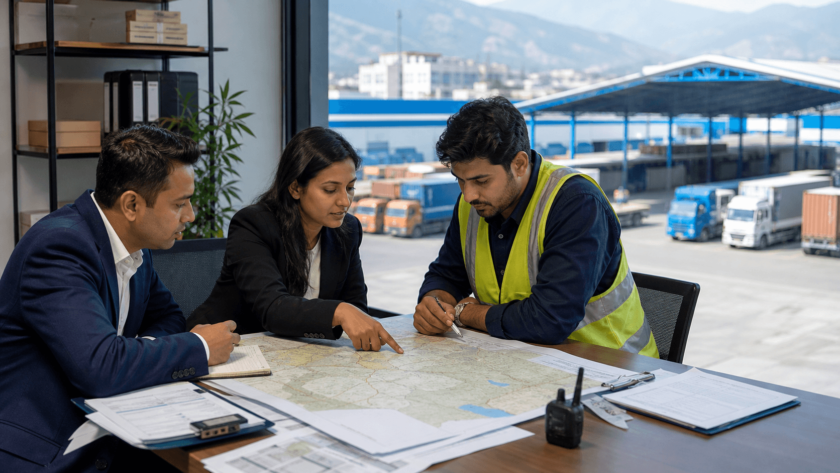 Nepal business team mapping supplier pickup customs border handoffs and final cargo delivery