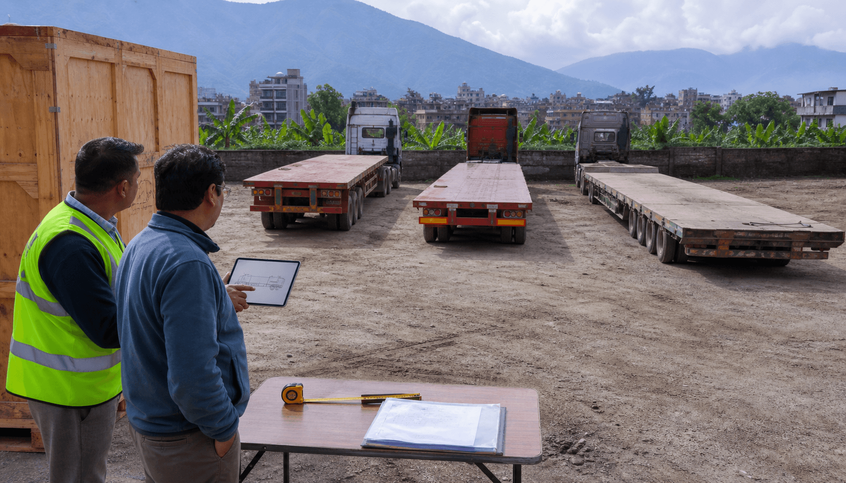 Freight engineer selecting a suitable trailer from heavy cargo measurements and route data