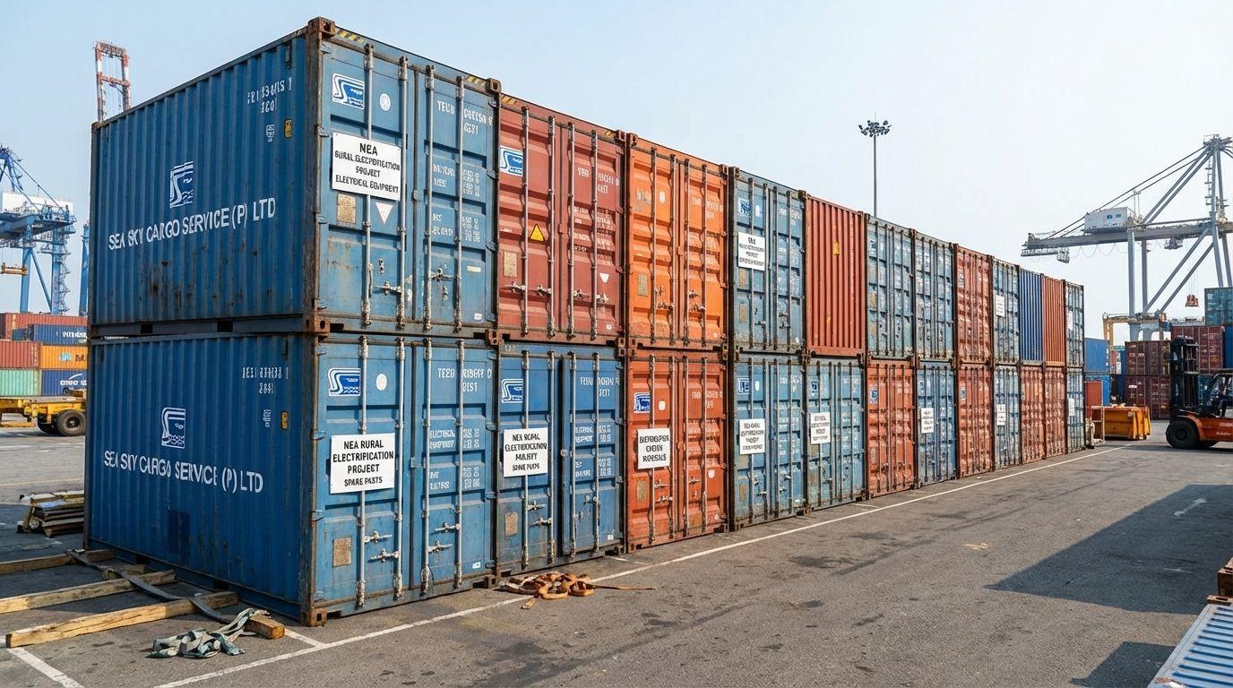 25 TEU shipment for NEA rural electrification project cargo.