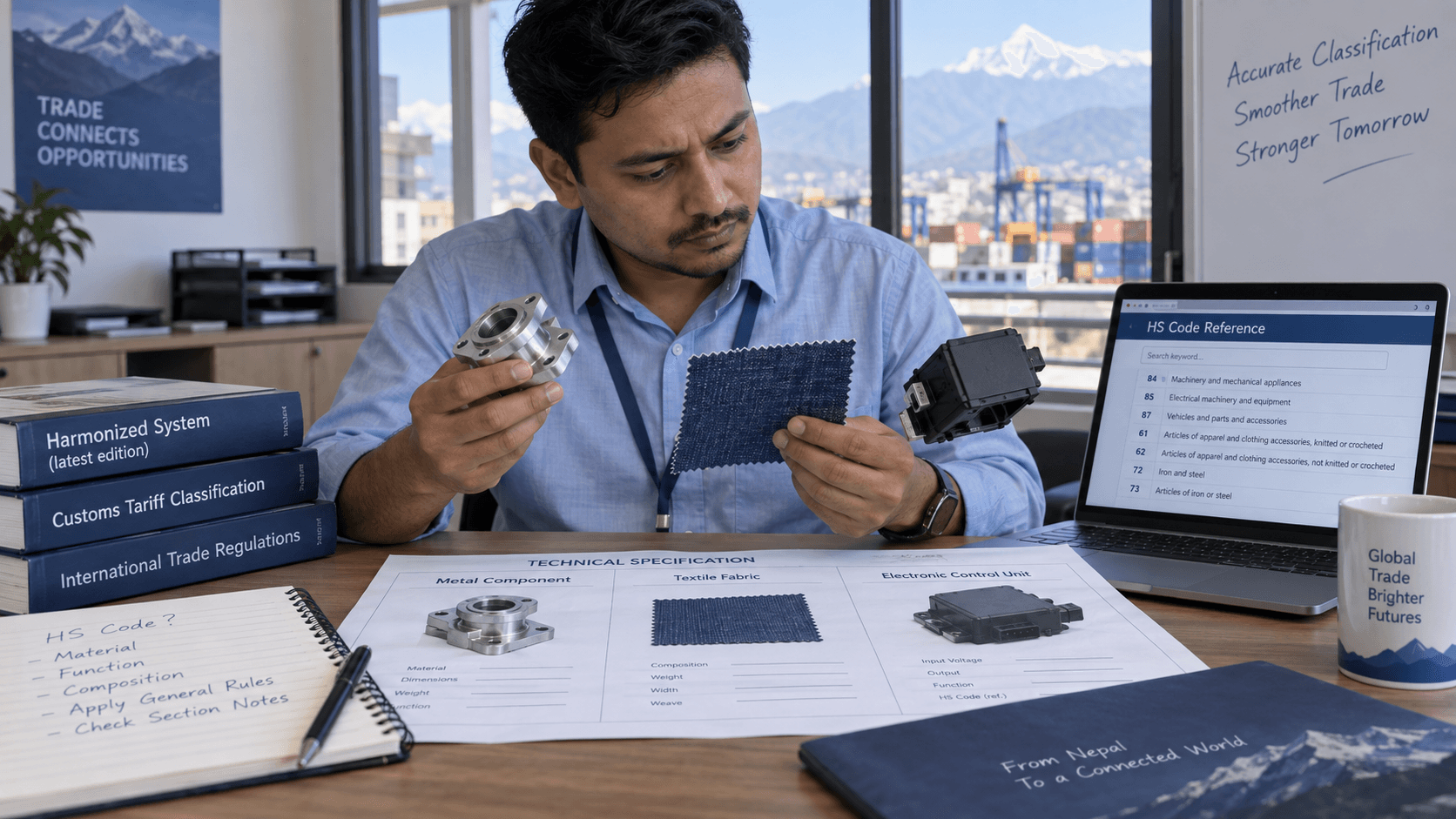 HS code classification workflow using product material function and technical specifications