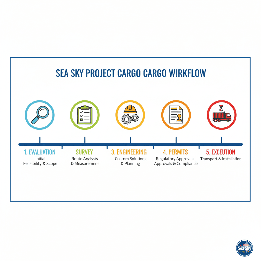 Project cargo workflow diagram for Sea Sky’s heavy‑lift shipments.