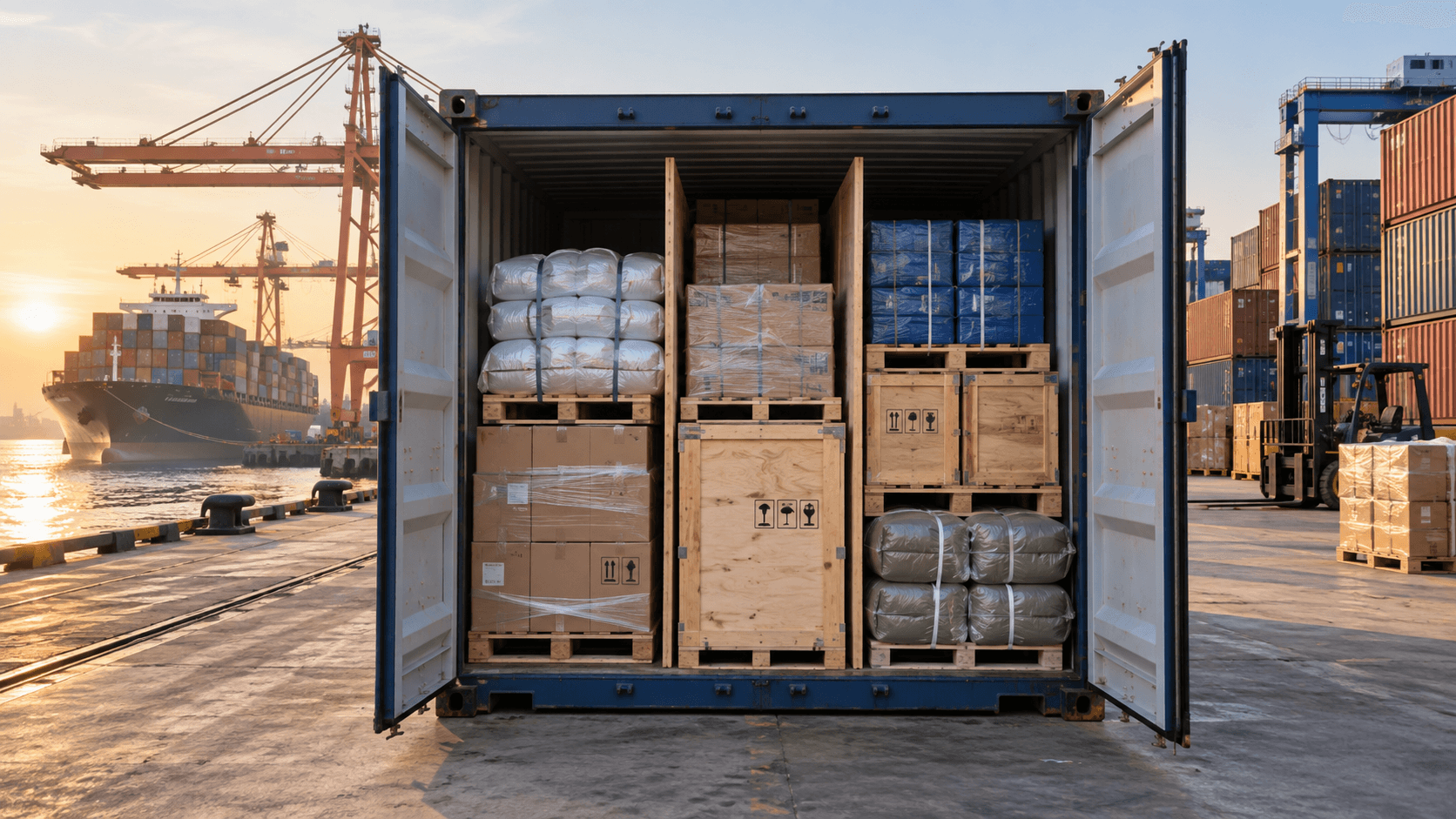Sea LCL cargo from multiple shippers separated inside one shared container