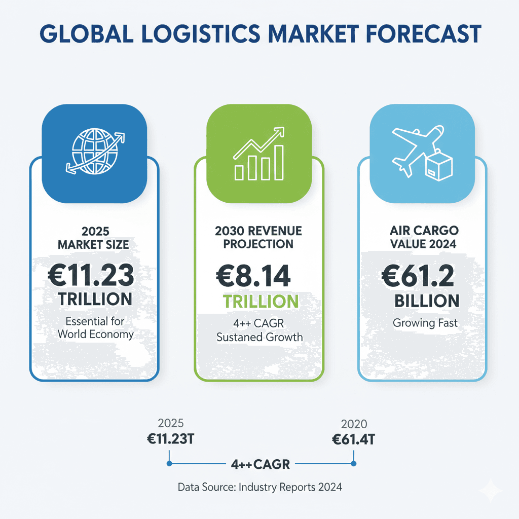 Global map showing major logistics and freight trade lanes.
