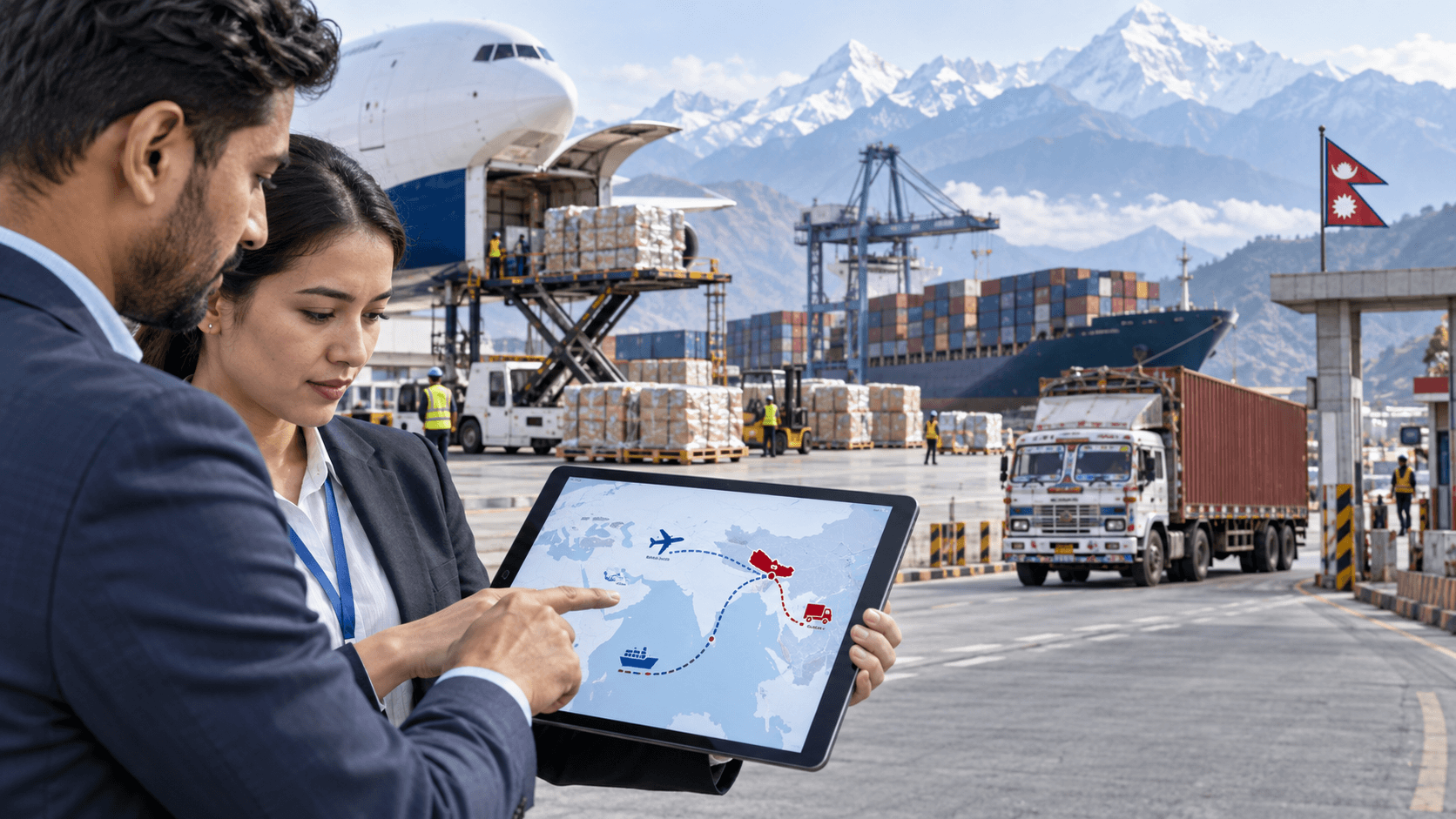 Importer comparing air sea road routes and Incoterm costs for Nepal cargo