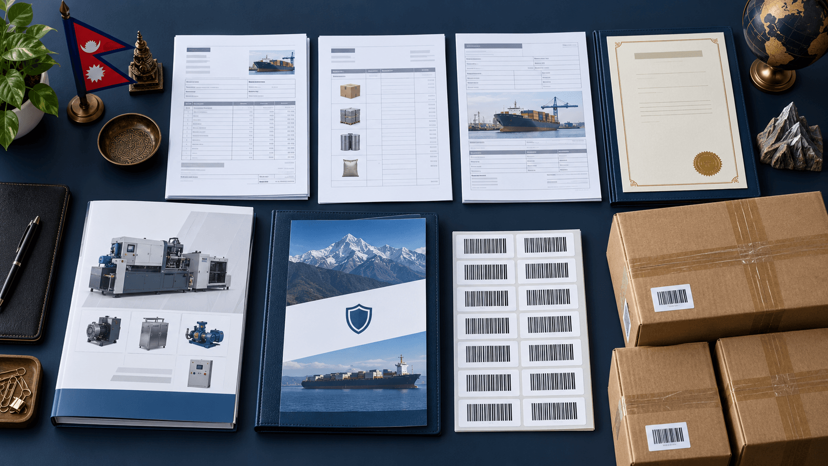 Complete commercial invoice packing list transport document and product file for Nepal customs