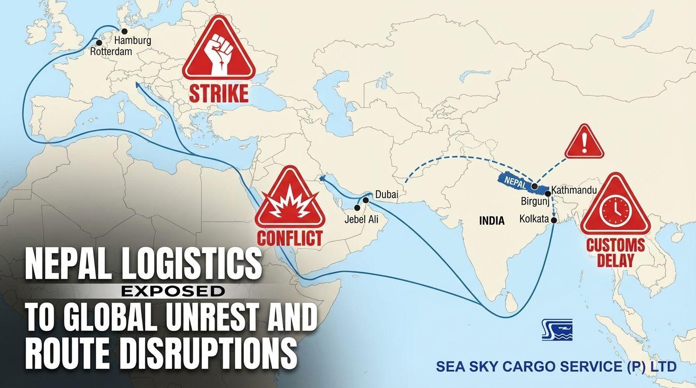 Nepal logistics exposed to global unrest and route disruptions.
