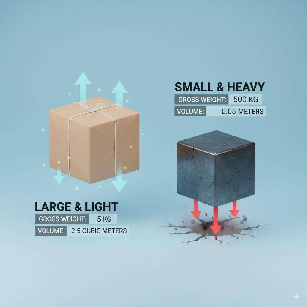 Volumetric vs. gross weight explanation for shipping rates.