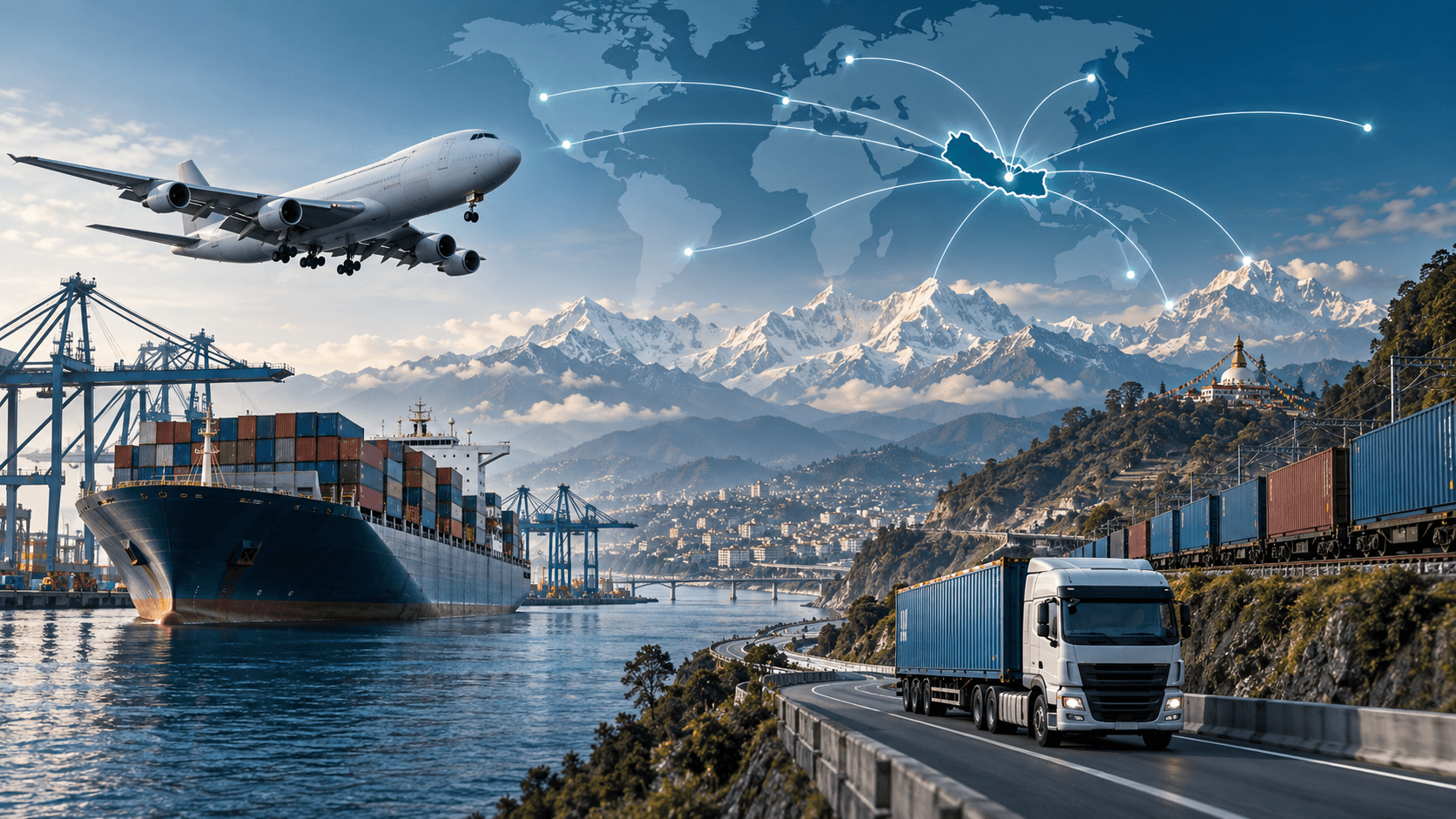 Freight forwarder coordinating air sea road and rail-linked cargo routes into Nepal