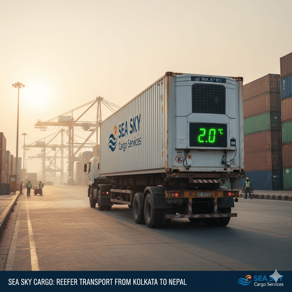 Sea Sky reefer container road transport from Kolkata to Nepal