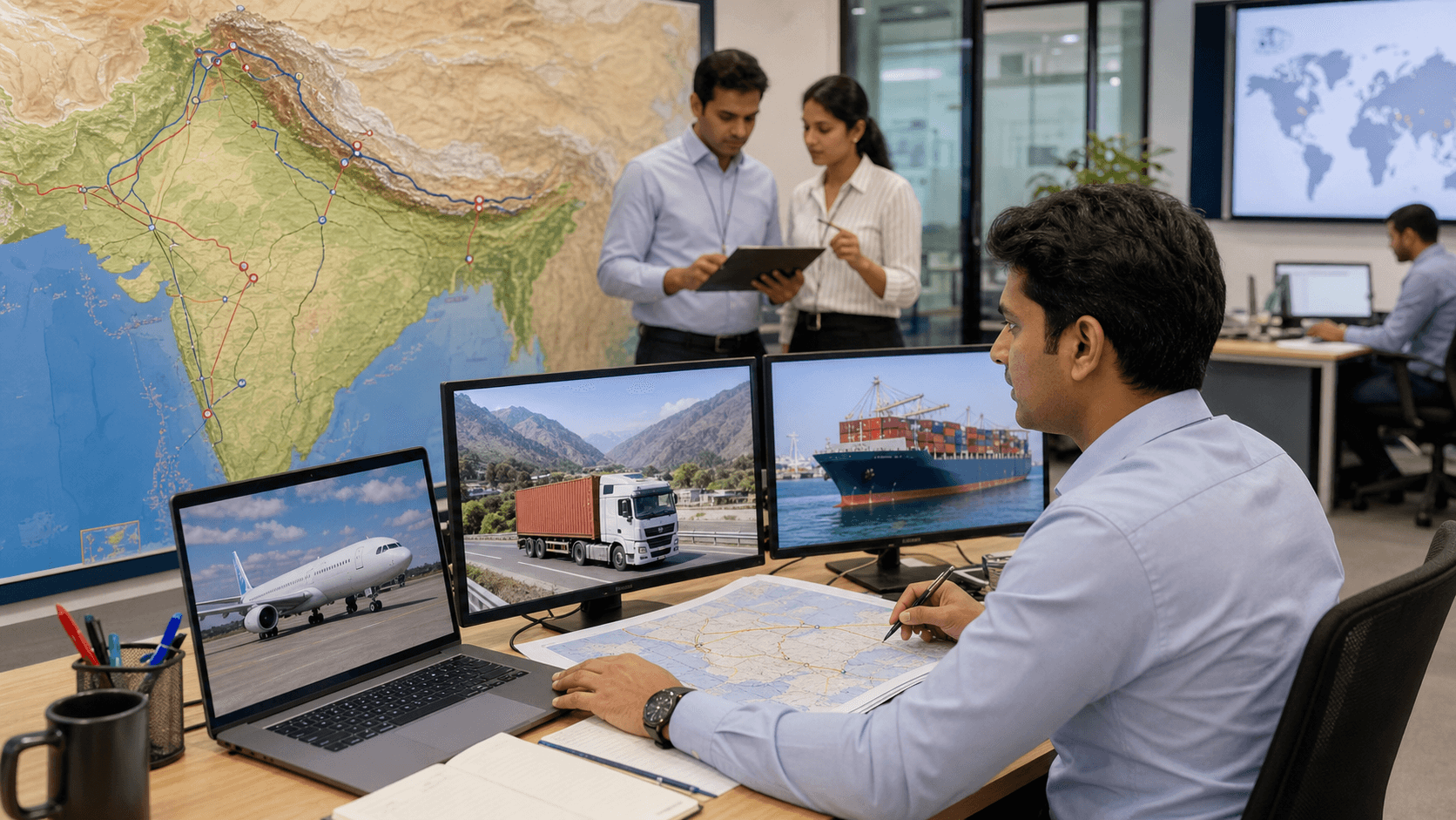 Freight forwarder comparing air, road and sea routes for a Nepal-bound shipment