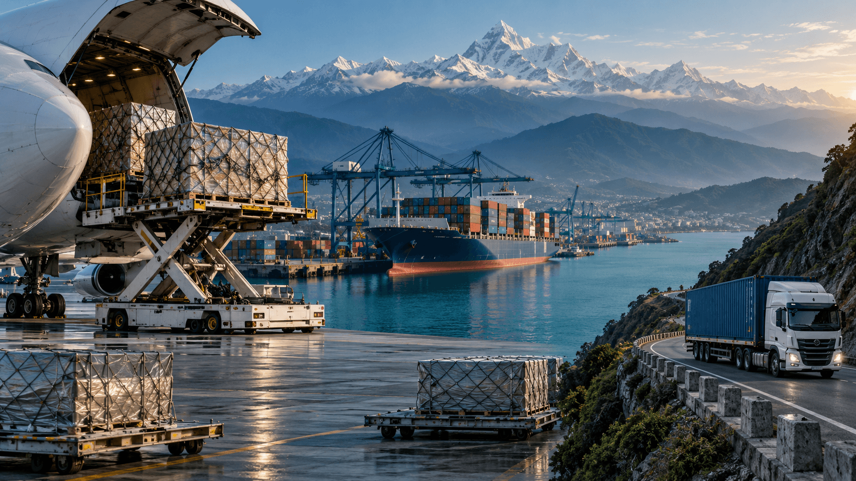 Air sea and road freight options coordinated by a freight forwarder for Nepal cargo