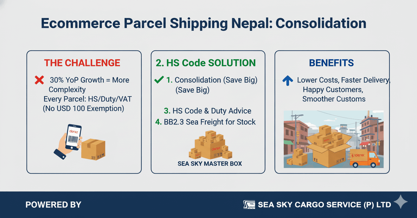 Ecommerce parcel shipping Nepal Daraz consolidation.