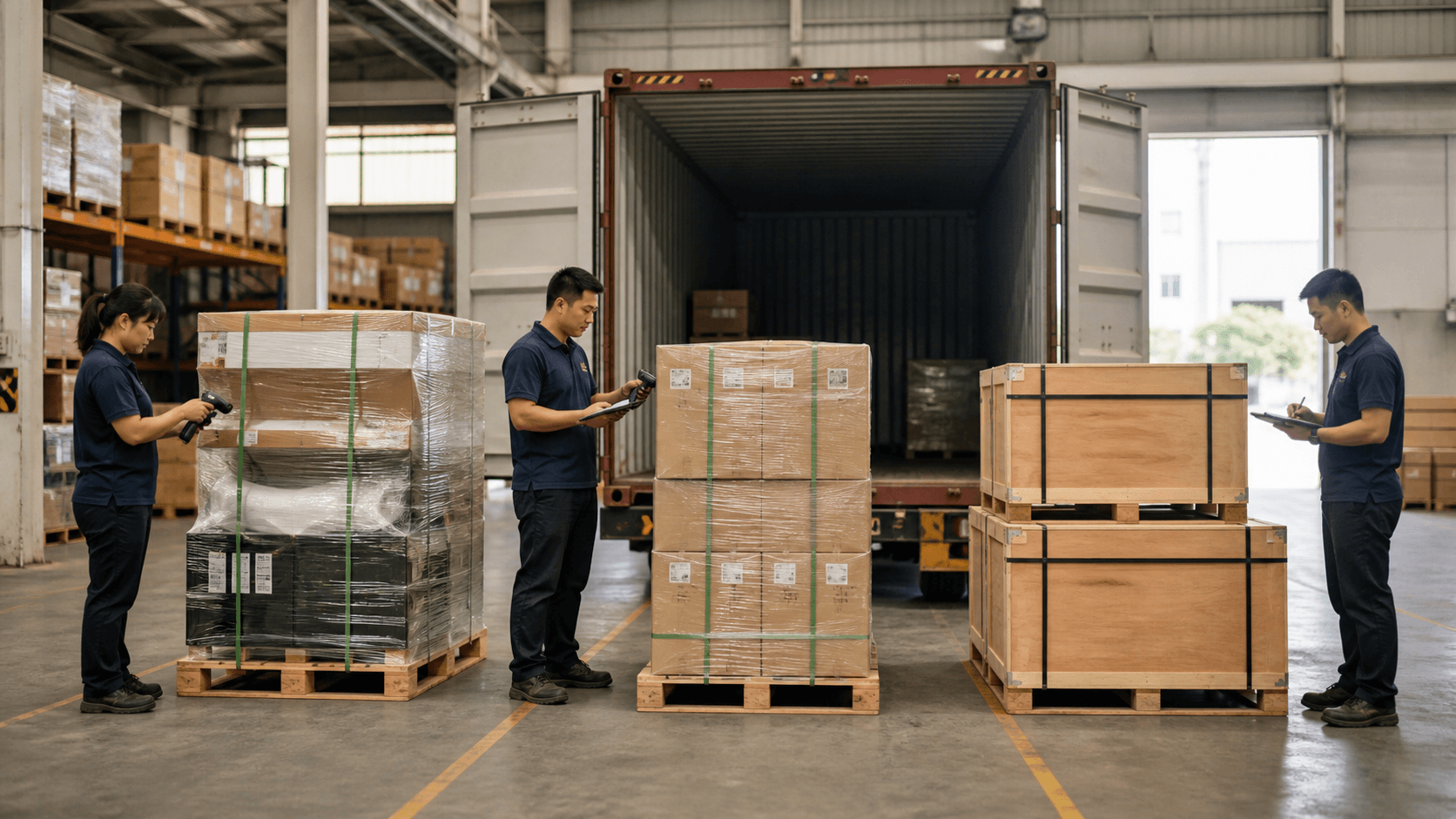 Different business consignments prepared for loading into one shared LCL container