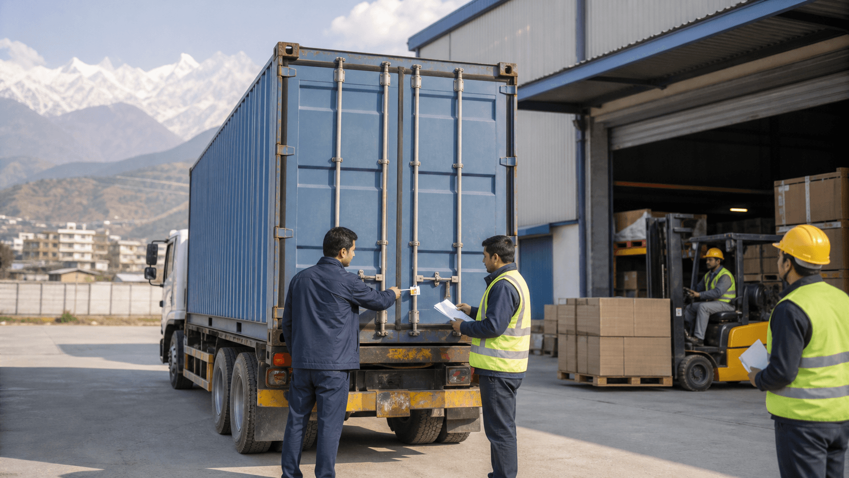 Container cargo completing customs clearance and delivery to a Nepal warehouse