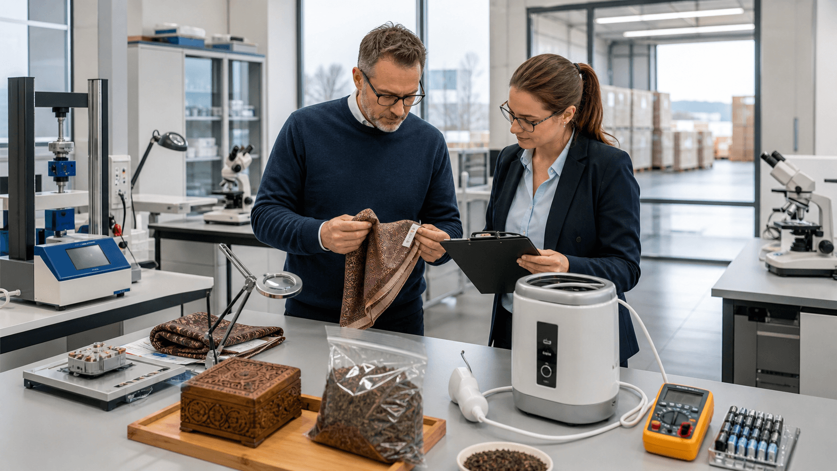 Germany importer reviewing labels materials and compliance files for textiles food electronics and wooden goods
