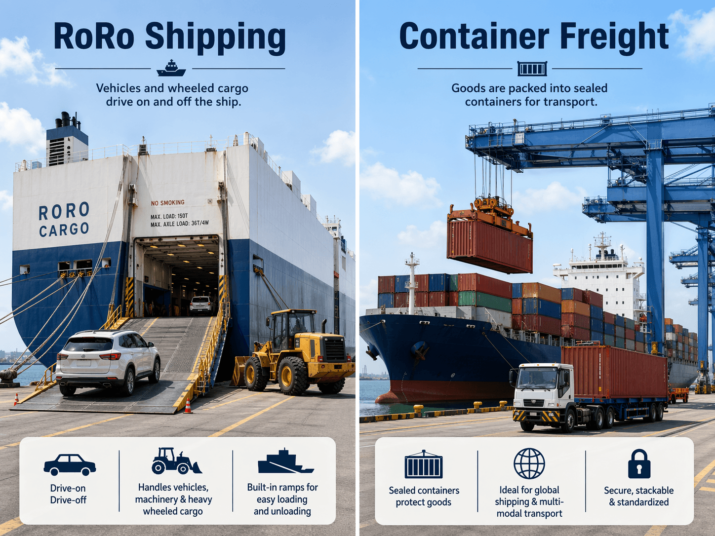 RoRo shipping compared with container freight.