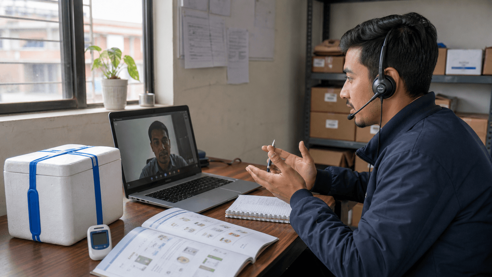 Cold-chain customer support specialist answering questions about medicine and food shipping in Nepal