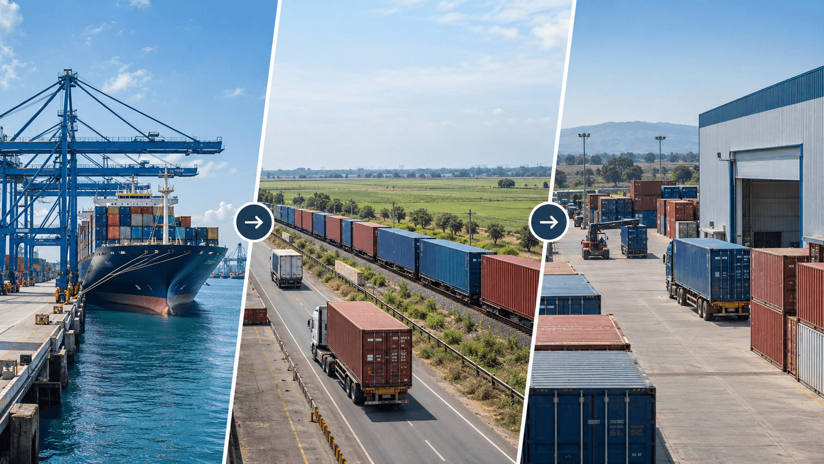 Indian seaport rail and road transit connecting with a Nepal inland container depot