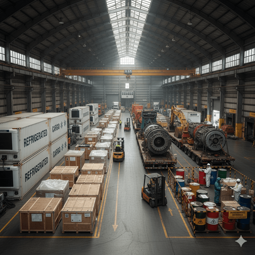 Various cargo types matched to specialized transport equipment and handling.