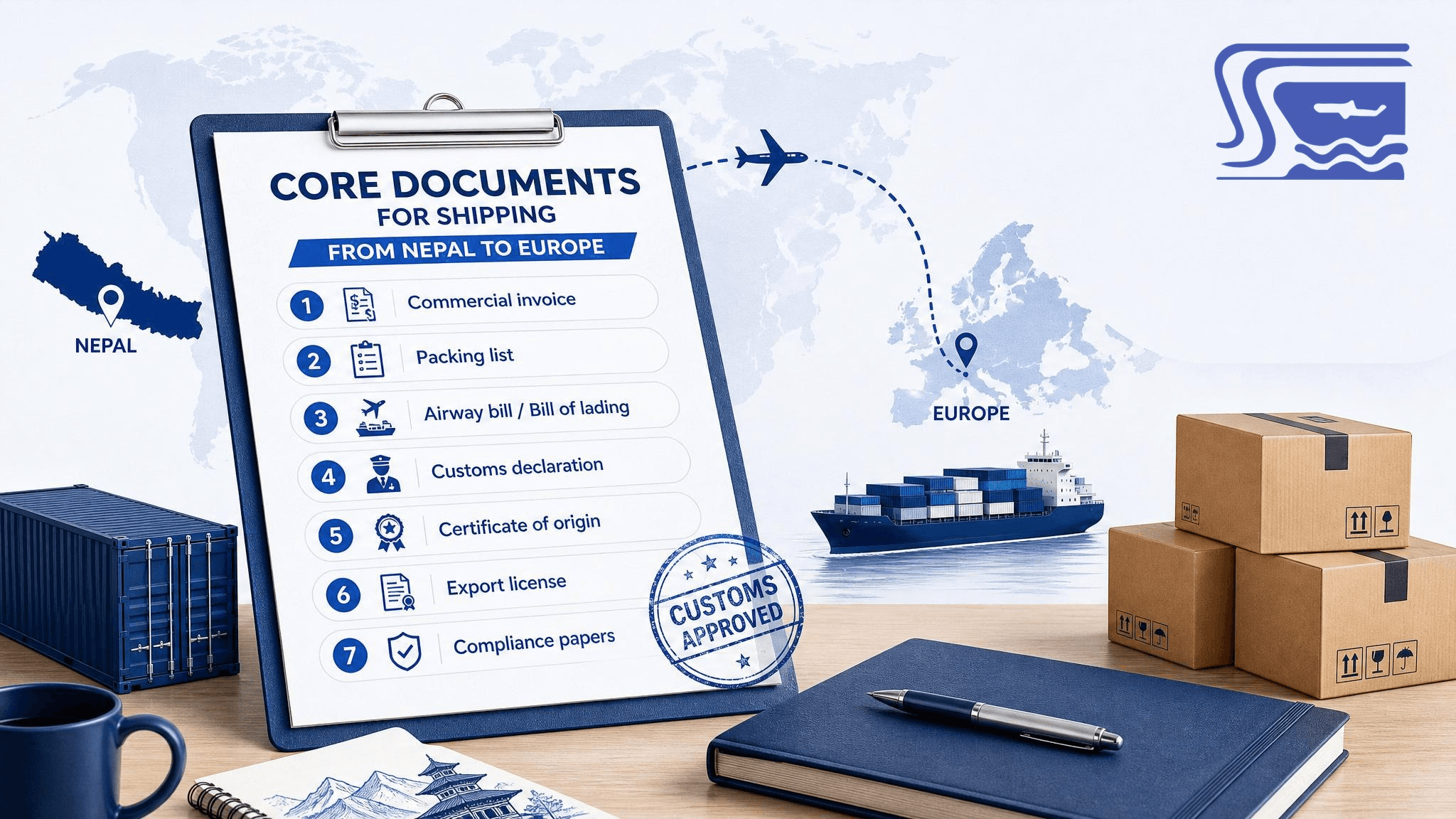 Step-by-step booking for shipping from Nepal to Europe