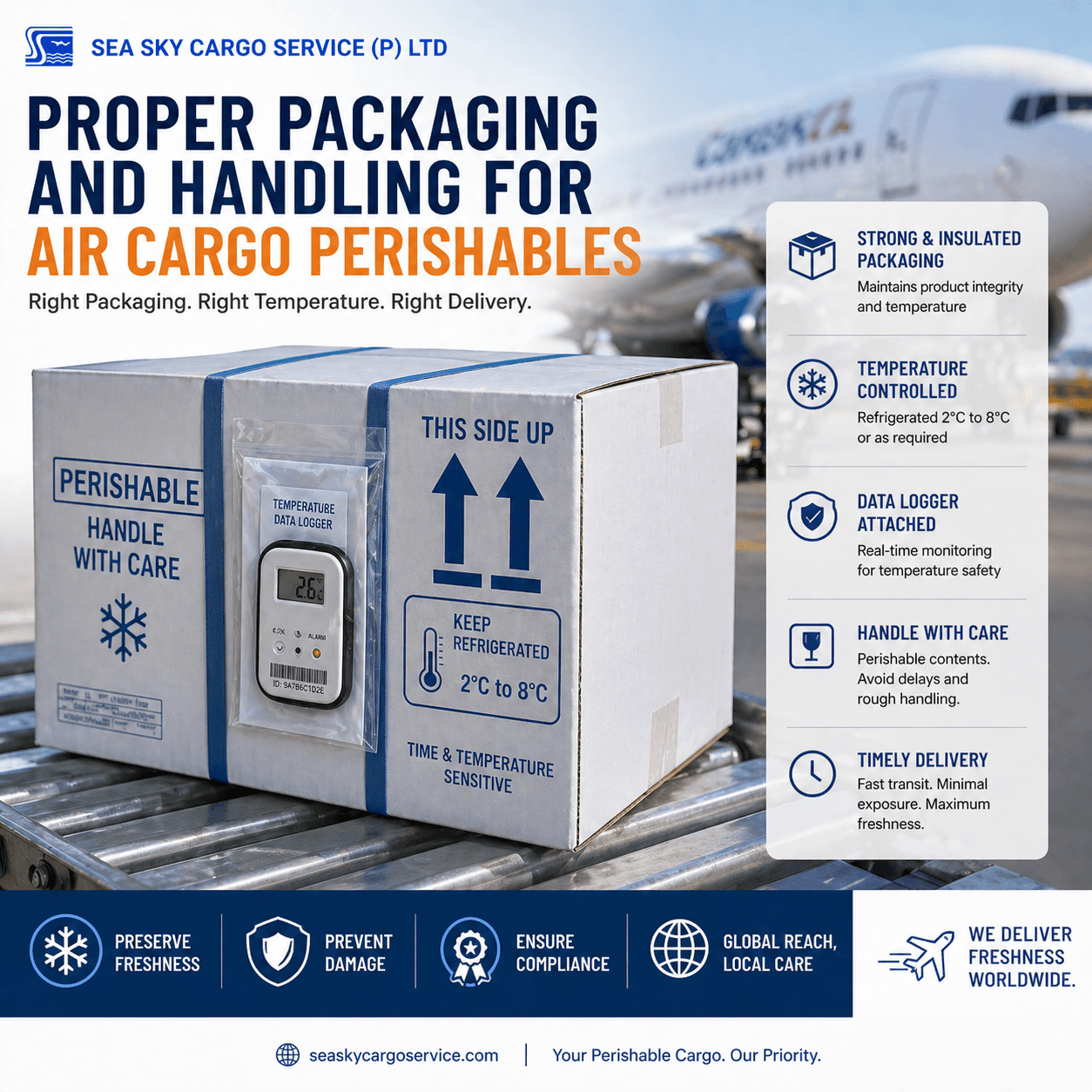 Proper packaging and handling for air cargo perishables.