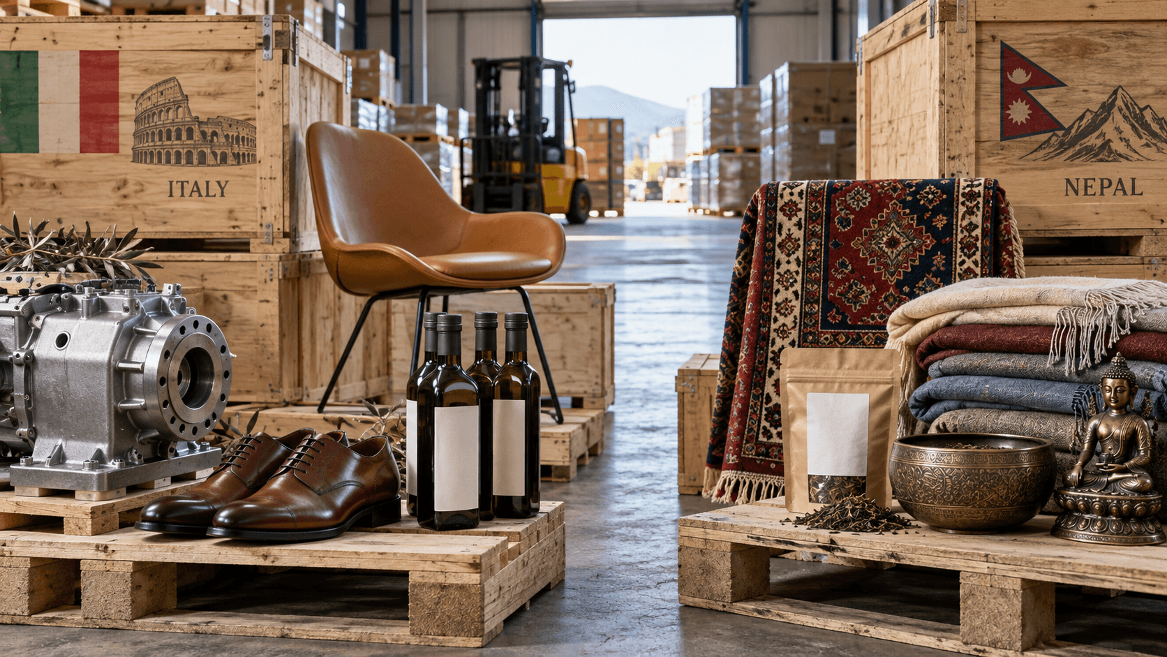 Italian machinery furniture and fashion cargo paired with Nepali carpets textiles and handicrafts