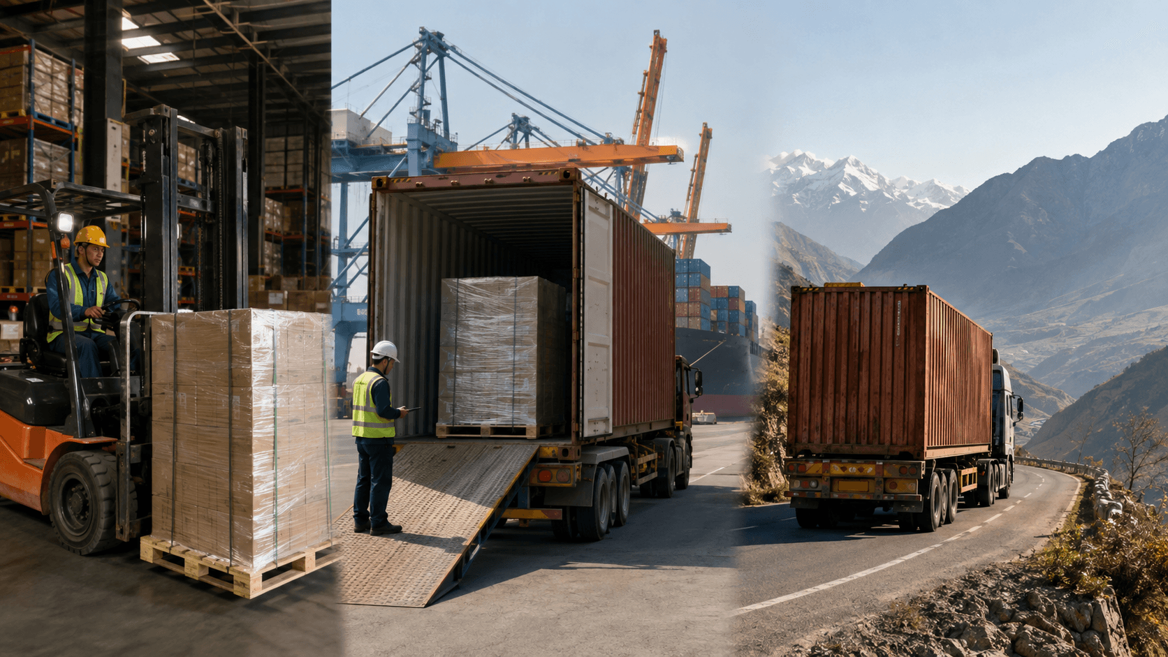 Cargo moving through supplier pickup container handling and inland delivery workflow