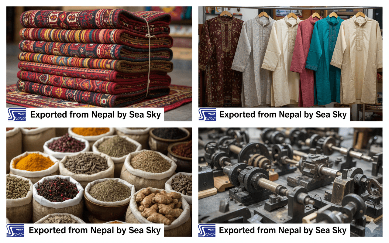 Range of Nepalese export products shipped by Sea Sky Cargo Service.