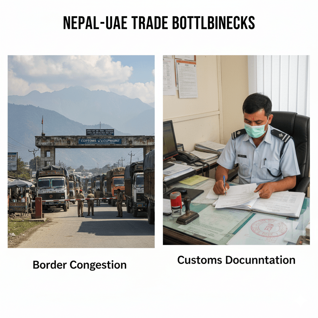 Cross‑border bottlenecks and customs checks affecting Nepal–UAE shipments.