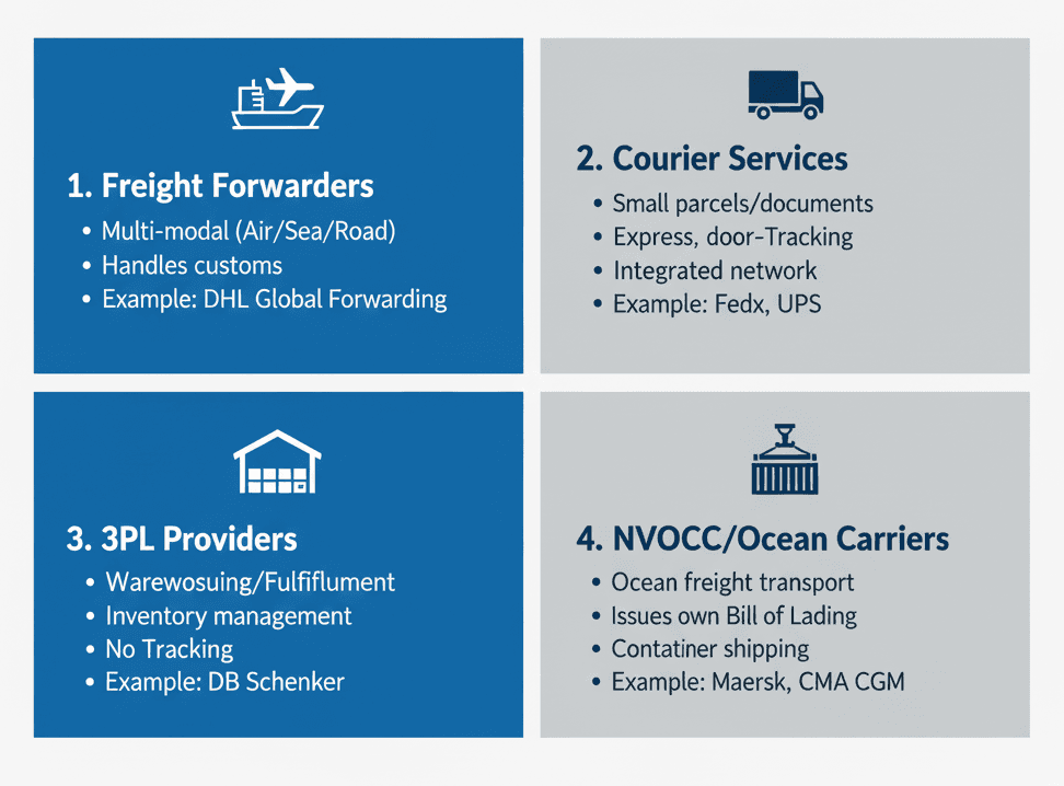 Visual representation of different cargo service company models and their specializations.