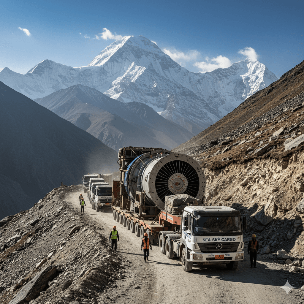 Overland heavy machinery Kerung China-Nepal.