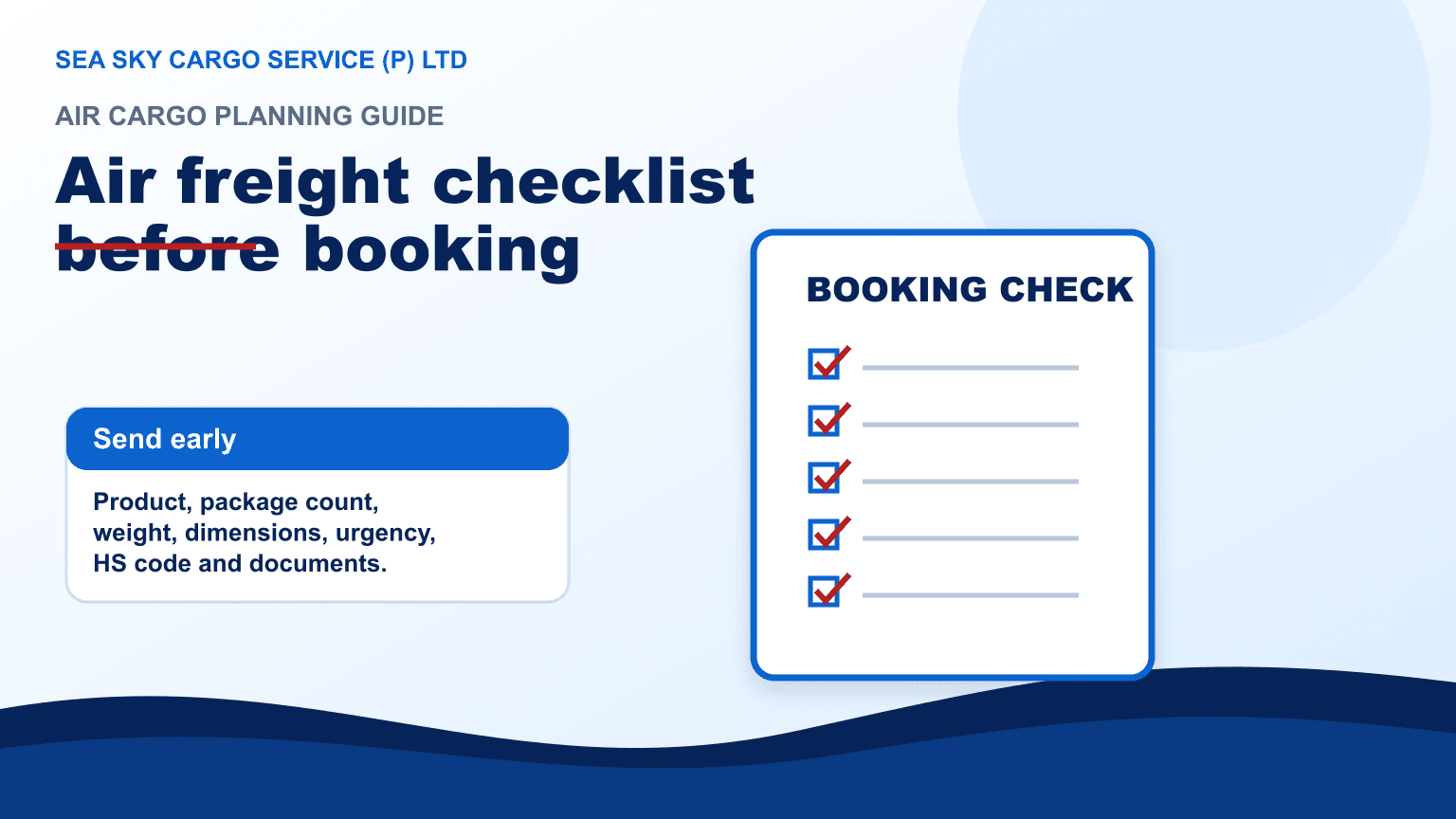 Air freight booking checklist with cargo dimensions weight documents and customs details prepared