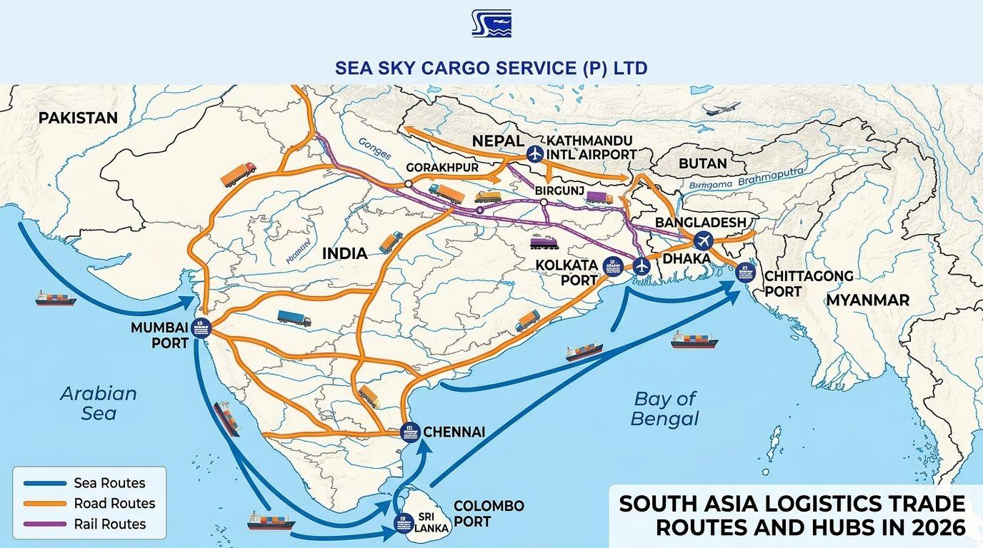 South Asia logistics trade routes and hubs in 2026.