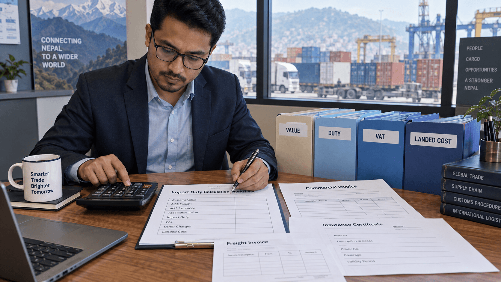 Nepal import-duty worksheet calculating customs value duty excise VAT and landed cost