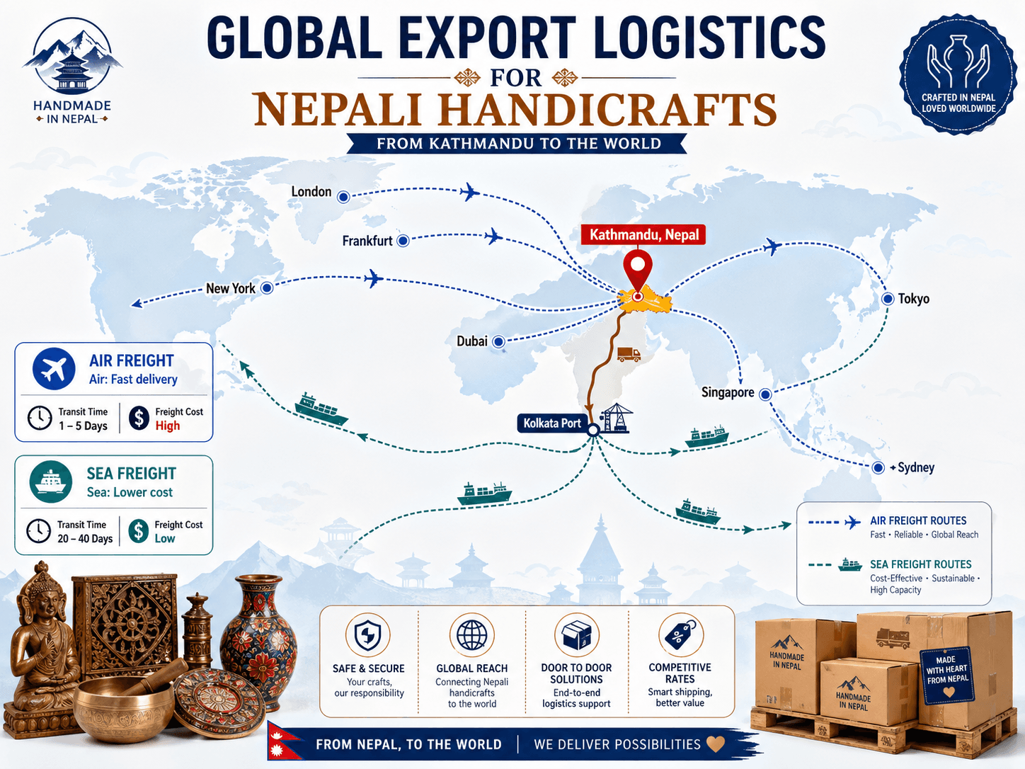 Best shipping routes for exporting Nepali handicrafts worldwide.
