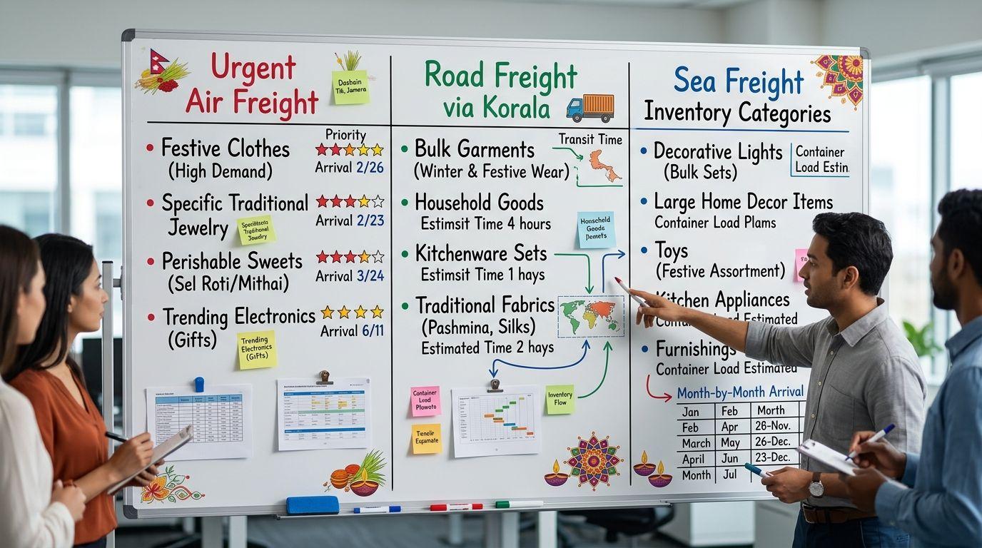 Dashain and Tihar inventory plan using different freight options.