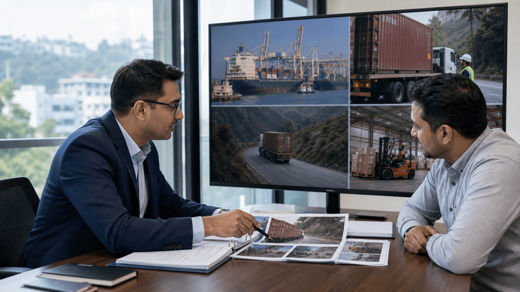 Cargo insurance specialist reviewing sea and inland coverage for a Nepal shipment