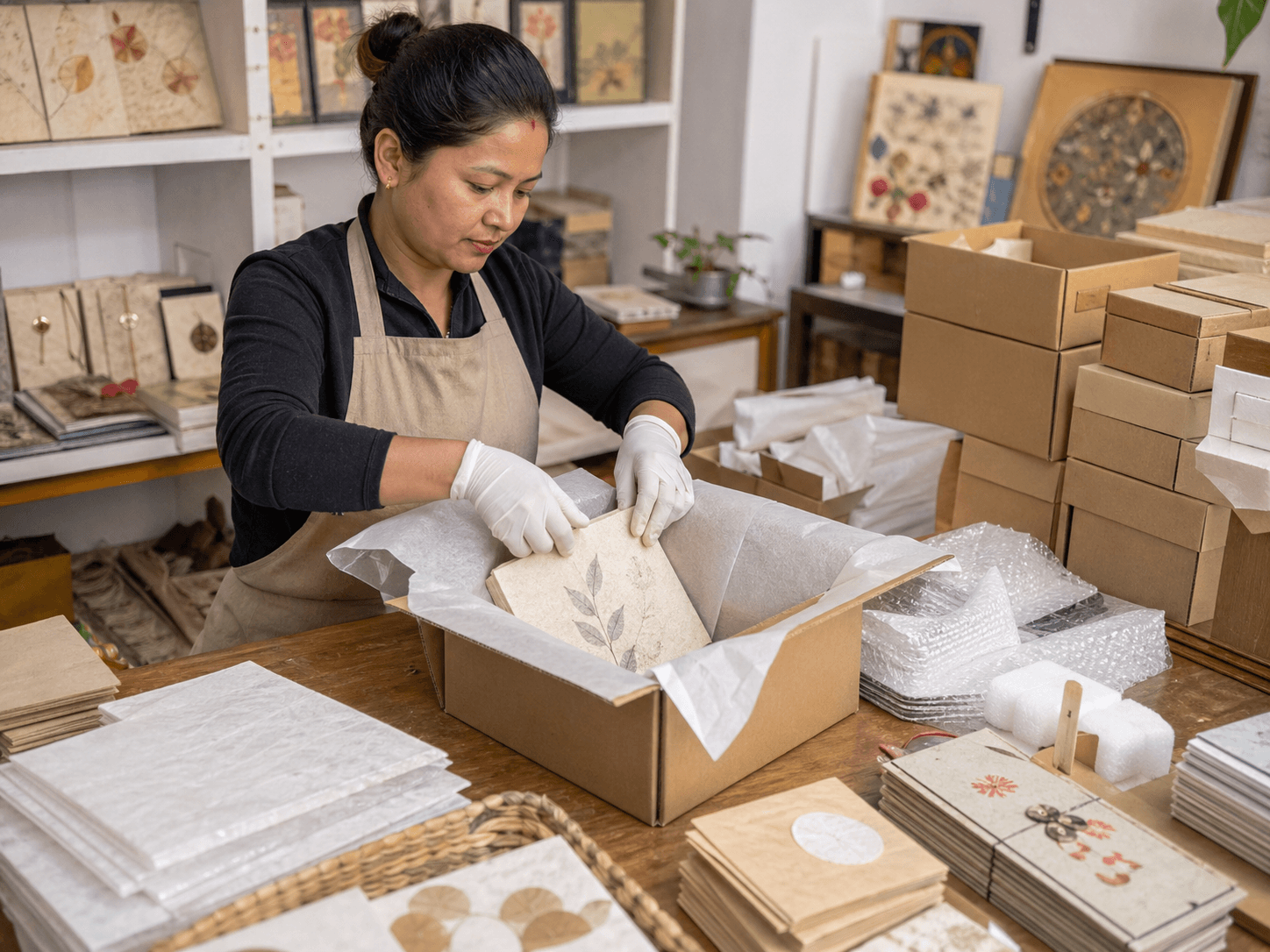 Proper packaging protects handicrafts during international shipping.