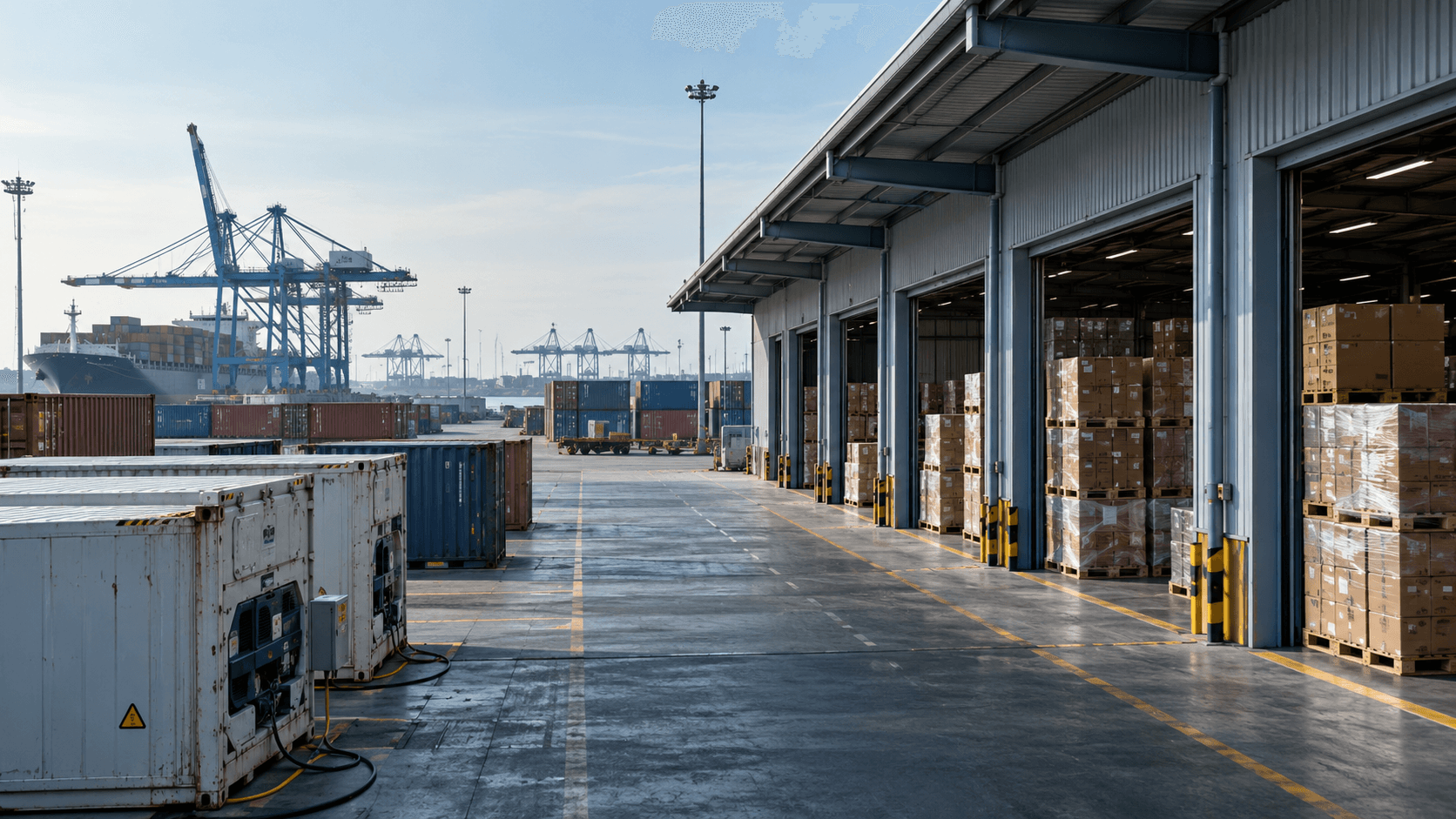 Containers and palletized cargo occupying terminal and container freight station storage space
