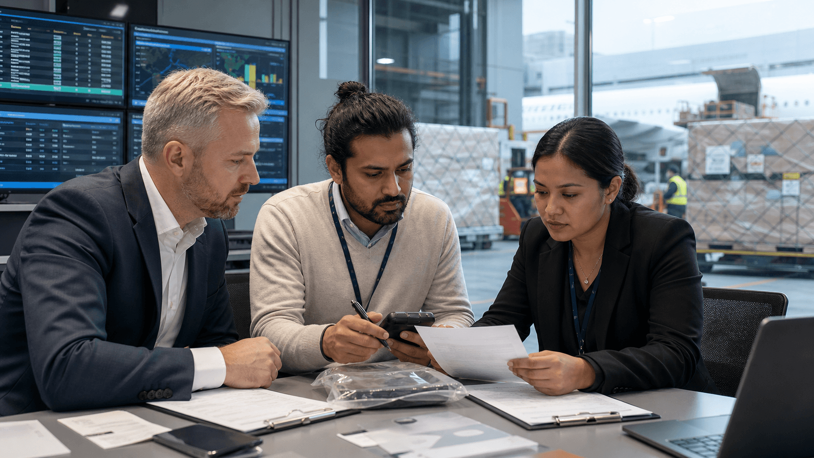 Germany customs representative reviewing EORI ICS2 and import declaration data for business cargo