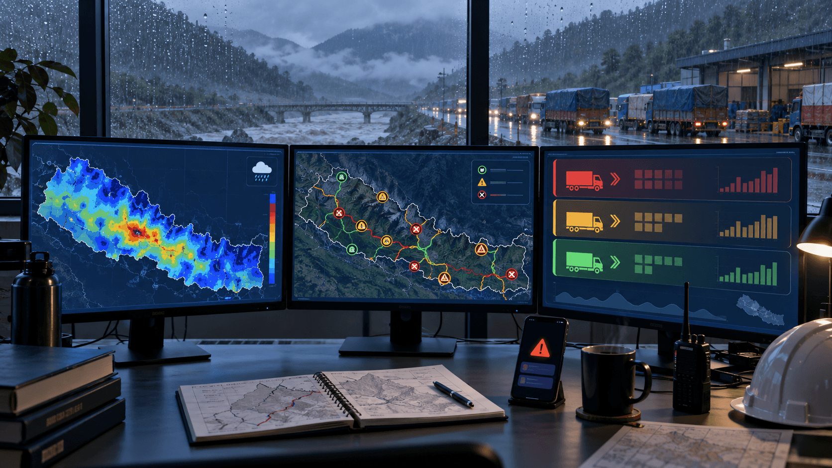 Weekly Nepal monsoon logistics dashboard for weather road status and shipment priorities