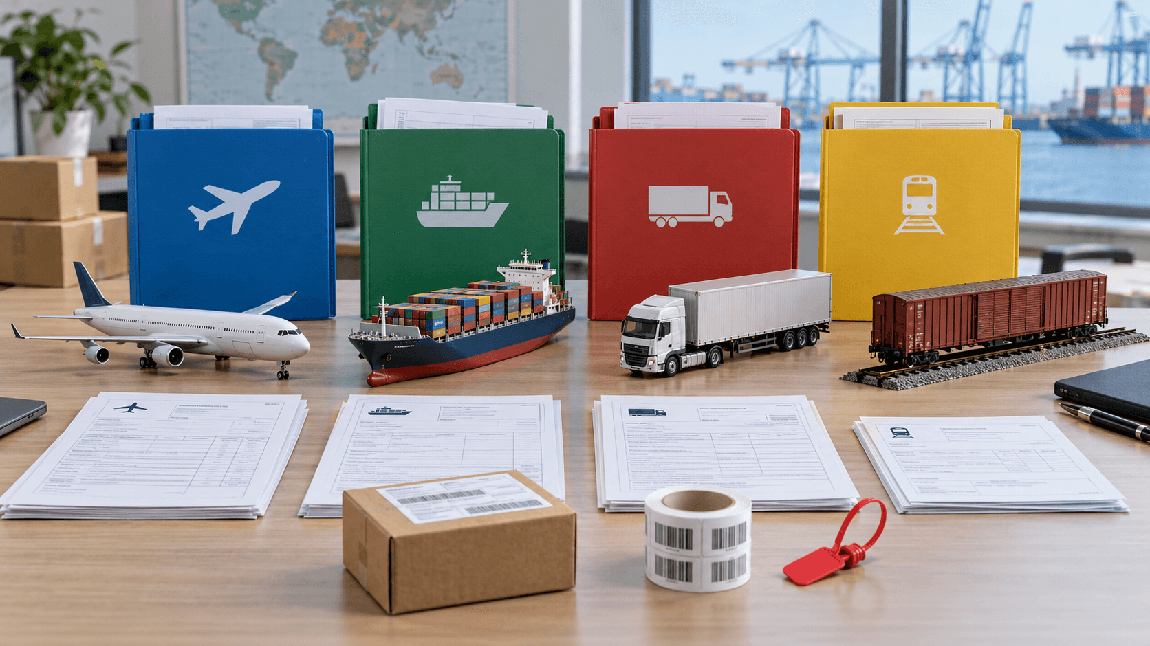Air sea road and rail freight documents organized by transport mode
