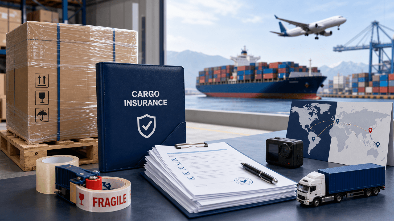 Cargo insurance claim preparation for protected international shipments.