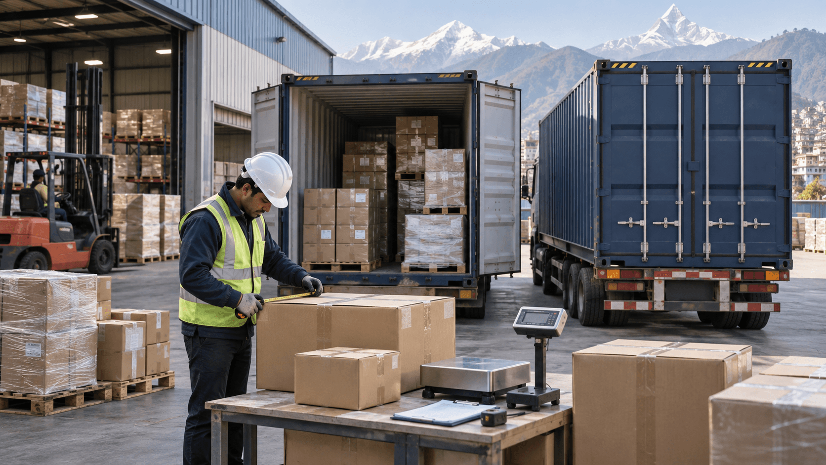 Cargo handler measuring cartons for LCL FCL and CBM shipping calculations