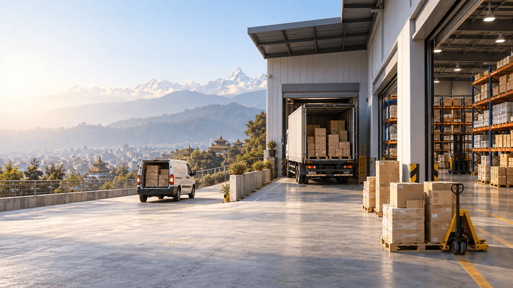 Kathmandu fulfillment warehouse receiving cross-border e-commerce inventory