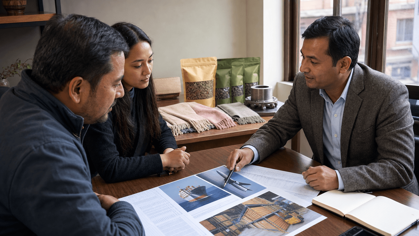 Nepal exporter discussing Los Angeles air sea and customs questions with a freight advisor